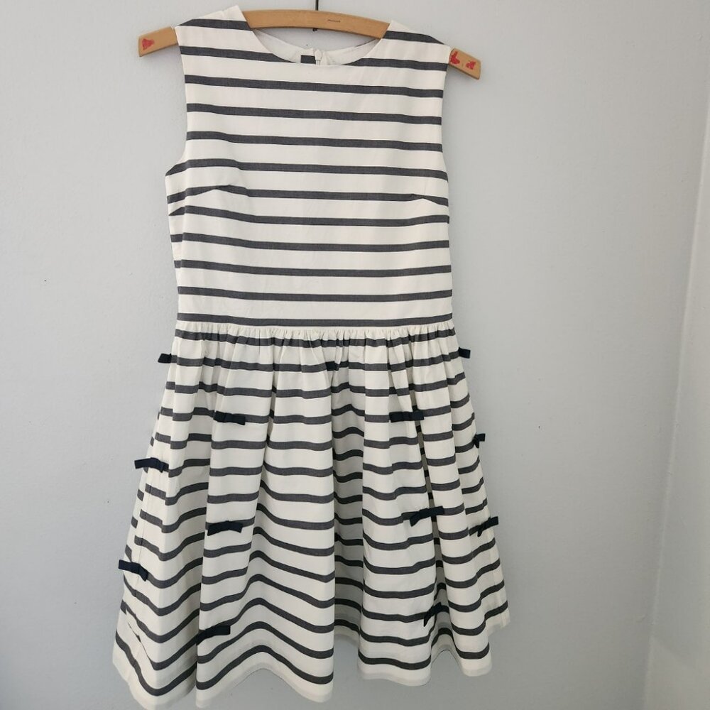girls size 12 JACADI Paris DRESS stripes bows sleeveless white navy lined flare